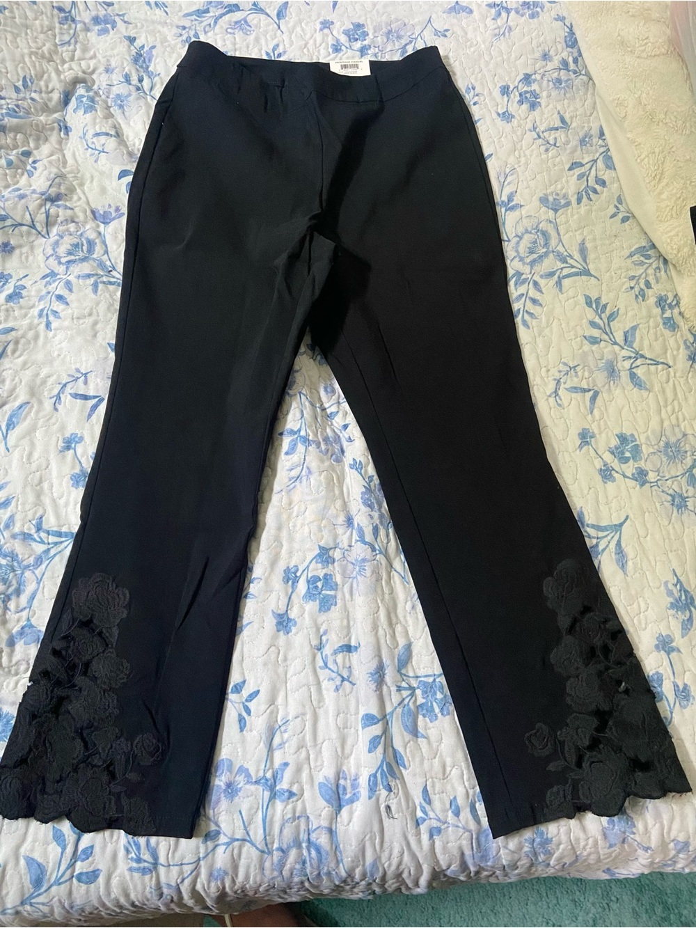INC International Concepts Black Boot-Cut Dress Pants with Embroidered Hem